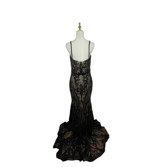 mac duggal strapless bustier sequin beaded mini dress Black Strapless Embellished Bustier Ball Gown main image 0